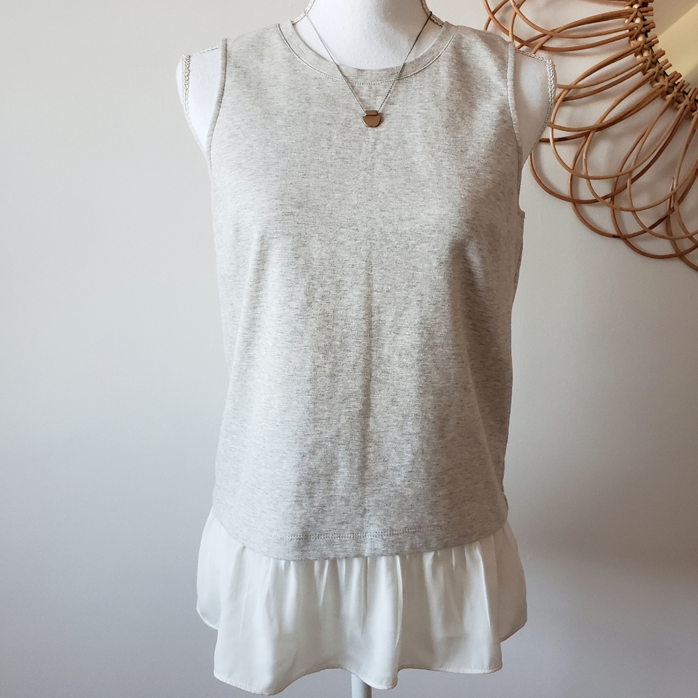 J. Crew Grey Sleeveless Blouse | Ruffle Hem | XS